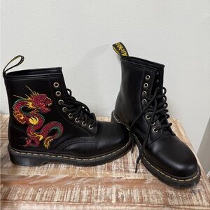 Dr. Martens Black Boots with Colorful Dragon Embroidery